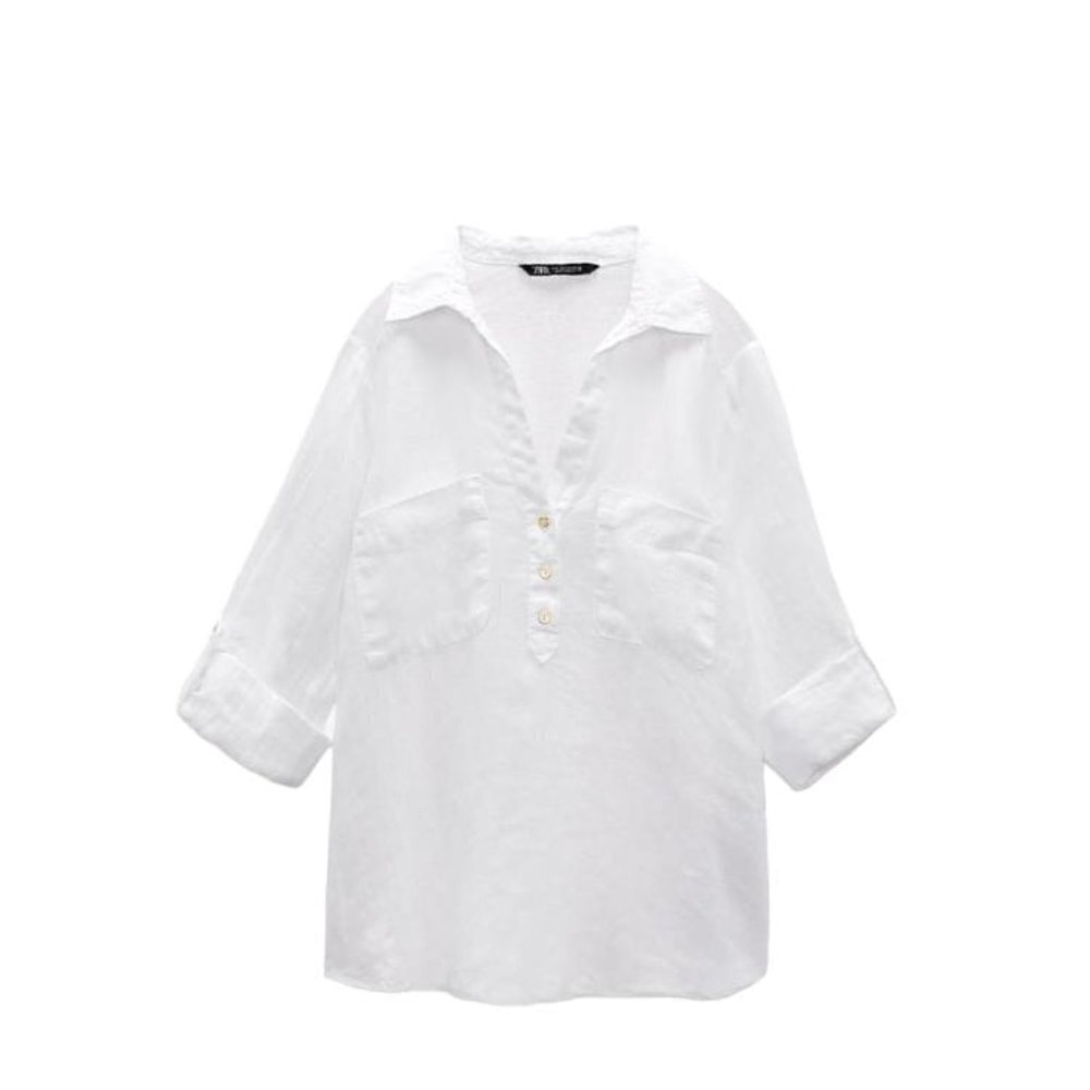 ZARA LINEN SHIRT White SIZE XS | 2202/707/250